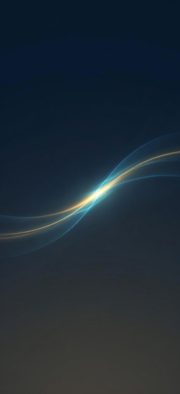 Abstract flowing light waves in blue and gold on a dark background